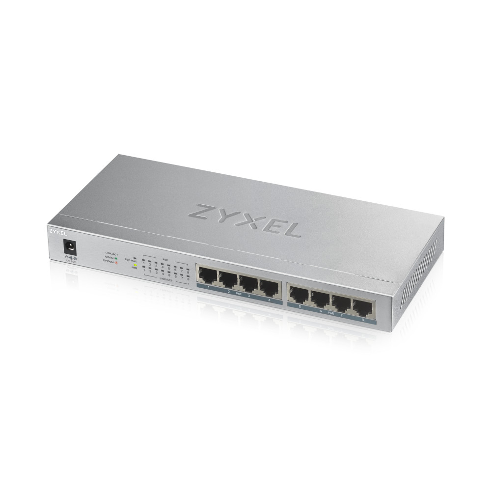 Produktbild för Zyxel GS1008HP Ohanterad Gigabit Ethernet (10/100/1000) Strömförsörjning via Ethernet (PoE) stöd Grå