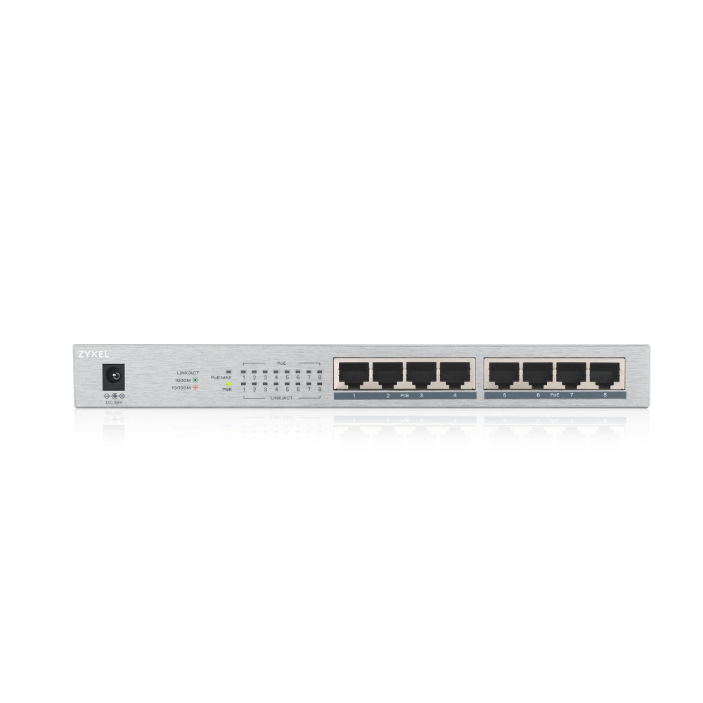 Produktbild för Zyxel GS1008HP Ohanterad Gigabit Ethernet (10/100/1000) Strömförsörjning via Ethernet (PoE) stöd Grå