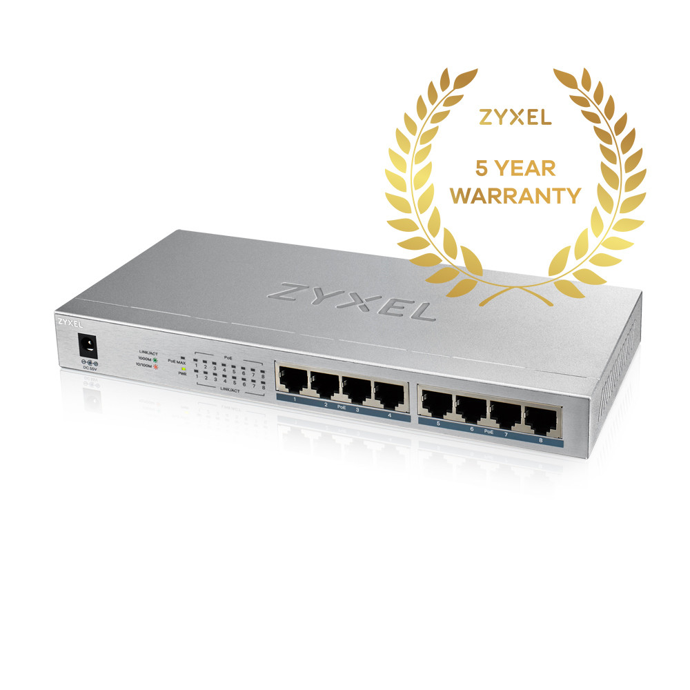 Produktbild för Zyxel GS1008HP Ohanterad Gigabit Ethernet (10/100/1000) Strömförsörjning via Ethernet (PoE) stöd Grå