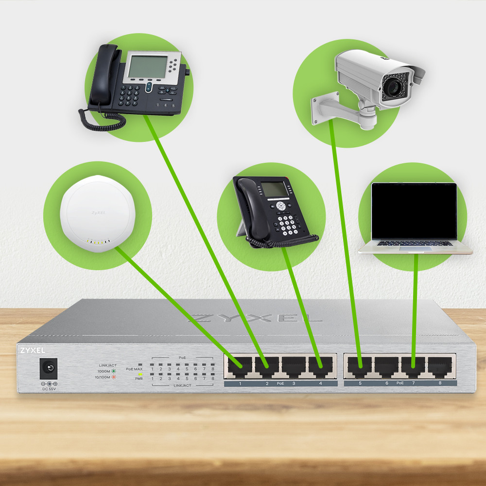 Produktbild för Zyxel GS1008HP Ohanterad Gigabit Ethernet (10/100/1000) Strömförsörjning via Ethernet (PoE) stöd Grå