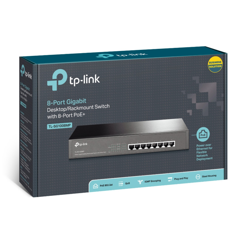 Produktbild för TP-Link TL-SG1008MP nätverksswitchar Ohanterad Gigabit Ethernet (10/100/1000) Strömförsörjning via Ethernet (PoE) stöd Svart