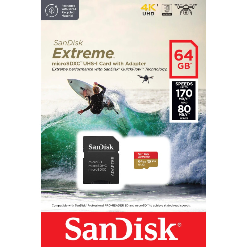 Produktbild för SanDisk Extreme 64 GB MicroSDXC UHS-I Klass 10