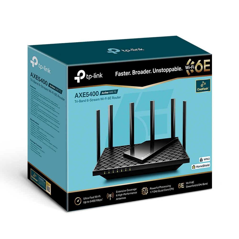 Produktbild för TP-Link Archer AXE75 trådlös router Gigabit Ethernet Triband (2,4 GHz/5 GHz/6 GHz) Svart