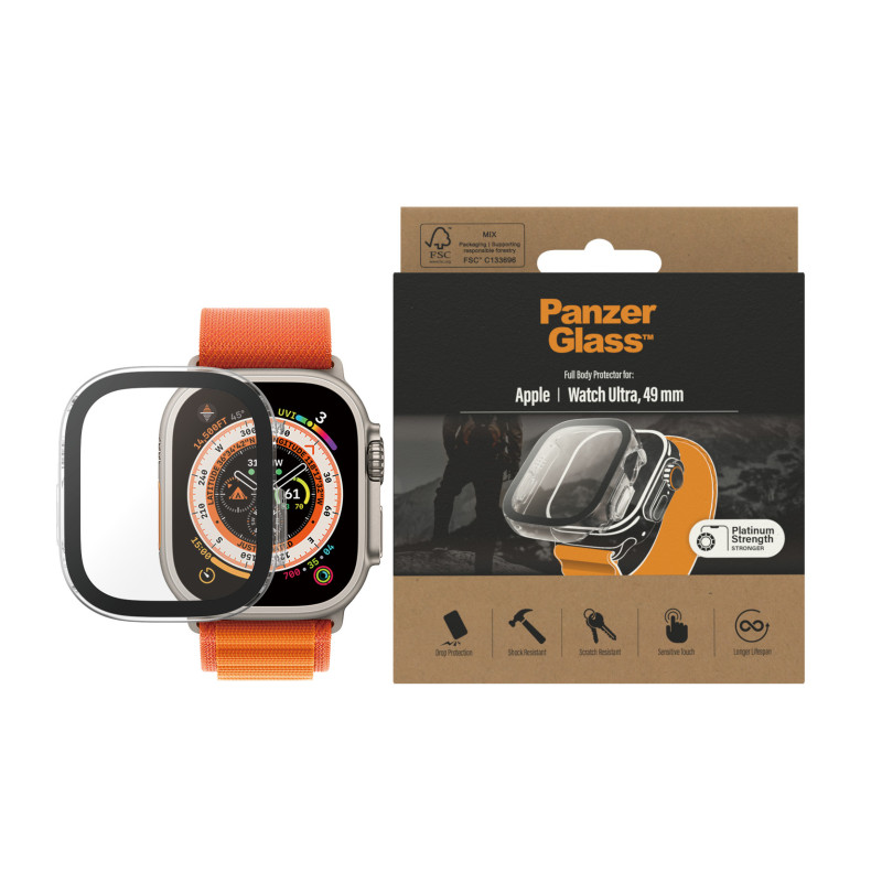 Produktbild för PanzerGlass Full Protection Apple Watch NEW 8 49mm Transparent Härdat glas, Polyetentereftalat (PET)