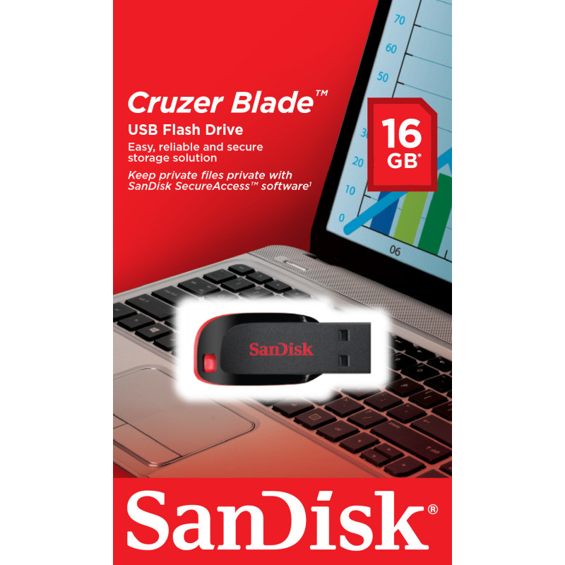 Produktbild för SanDisk Cruzer Blade USB-sticka 16 GB USB Type-A 2.0 Svart, Röd