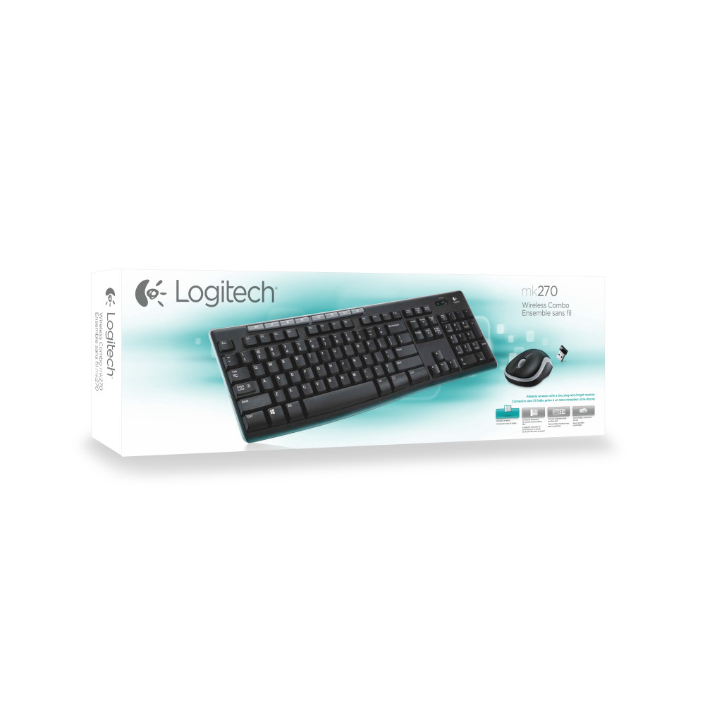 Produktbild för Logitech Wireless Combo MK270 tangentbord Mus inkluderad RF Trådlös QWERTY Nordic Svart