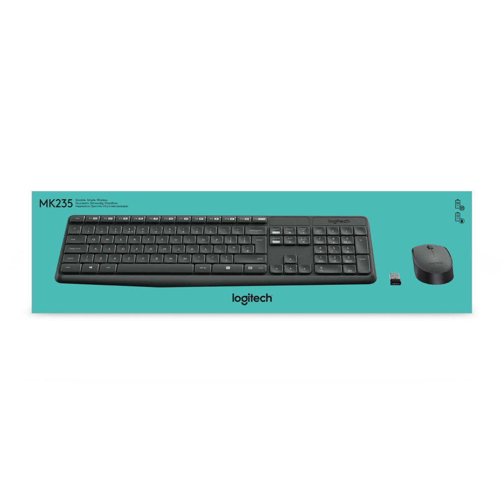 Produktbild för Logitech MK235 tangentbord Mus inkluderad USB QWERTY Nordic Grå