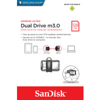 Produktbild för SanDisk Ultra Dual m3.0 USB-sticka 128 GB USB Type-A / Micro-USB 3.2 Gen 1 (3.1 Gen 1) Svart, Silver, Transparent