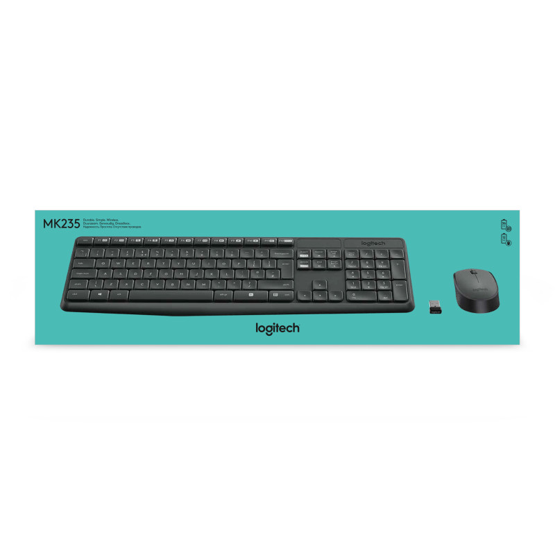 Produktbild för Logitech MK235 tangentbord Mus inkluderad USB QWERTY Amerikanskt internationellt Grå
