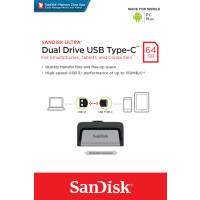 Produktbild för SanDisk Ultra Dual Drive USB Type-C USB-sticka 64 GB USB Type-A / USB Type-C 3.2 Gen 1 (3.1 Gen 1) Svart, Silver