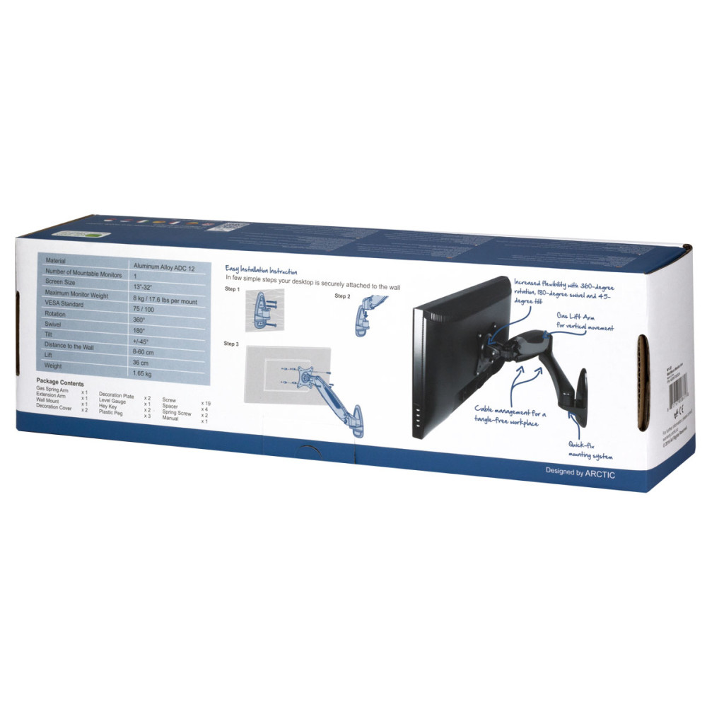 Produktbild för ARCTIC W1-3D 81,3 cm (32") Svart Vägg
