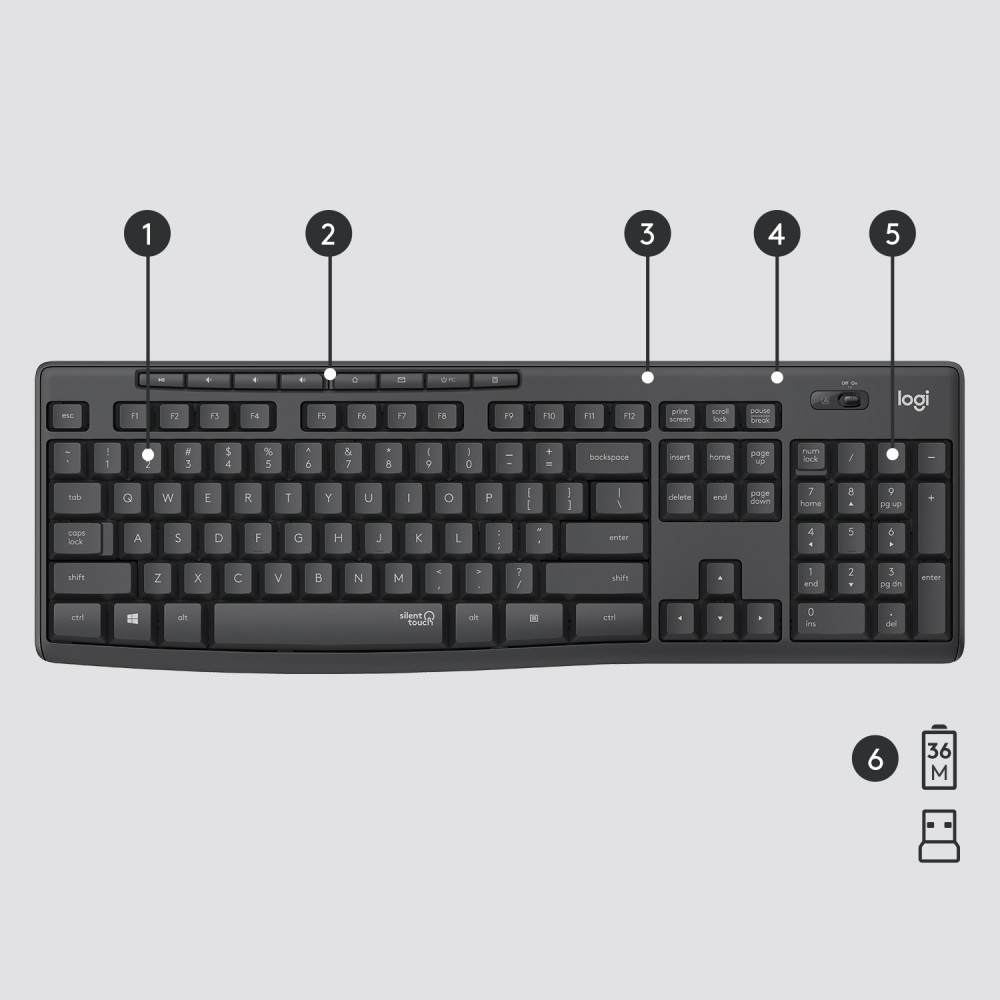 Produktbild för Logitech MK295 Silent Wireless Combo tangentbord Mus inkluderad USB QWERTY Amerikanskt internationellt grafit