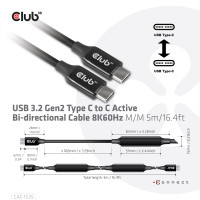 Produktbild för CLUB3D CAC-1535 USB-kablar 5 m USB 3.2 Gen 2 (3.1 Gen 2) USB C Svart