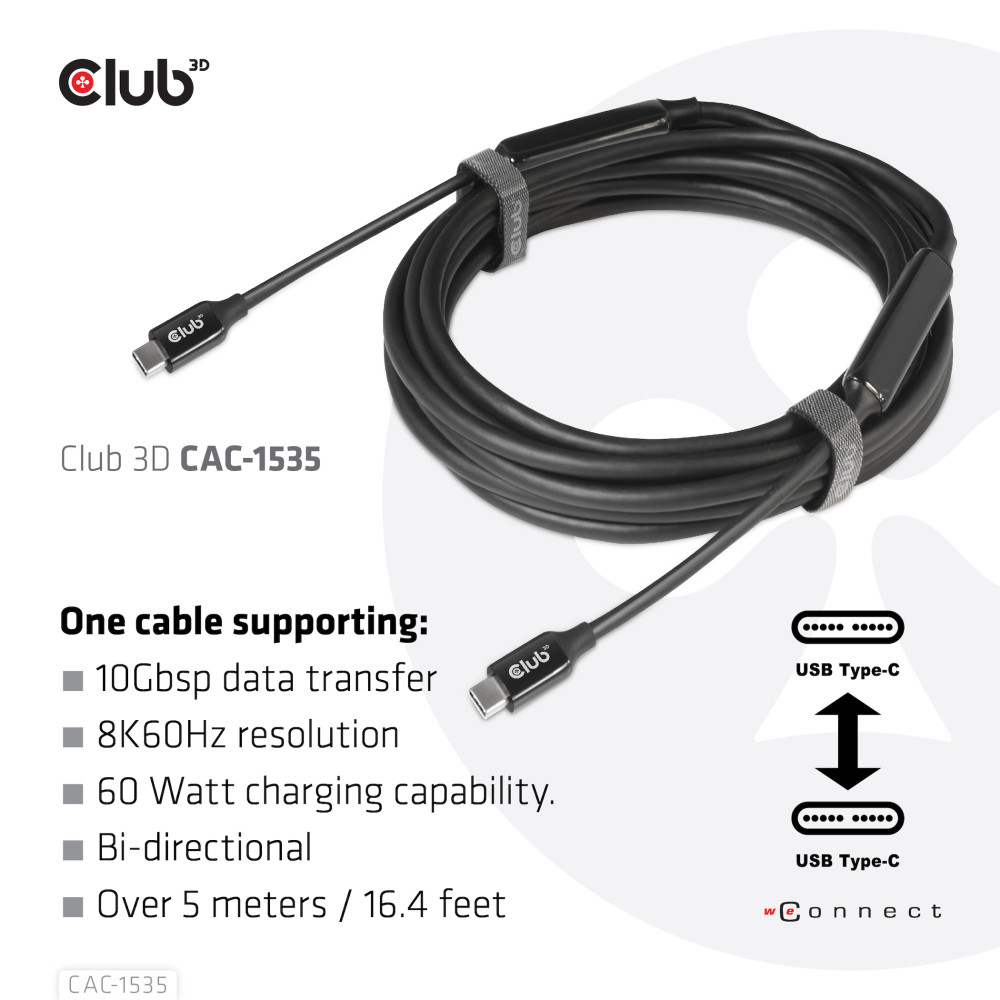 Produktbild för CLUB3D CAC-1535 USB-kablar 5 m USB 3.2 Gen 2 (3.1 Gen 2) USB C Svart