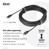 Produktbild för CLUB3D CAC-1535 USB-kablar 5 m USB 3.2 Gen 2 (3.1 Gen 2) USB C Svart