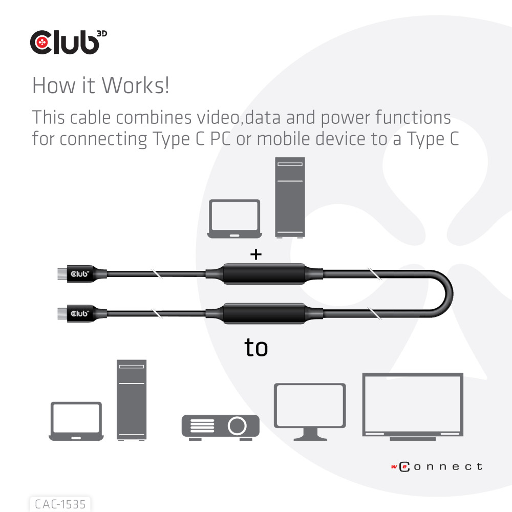 Produktbild för CLUB3D CAC-1535 USB-kablar 5 m USB 3.2 Gen 2 (3.1 Gen 2) USB C Svart