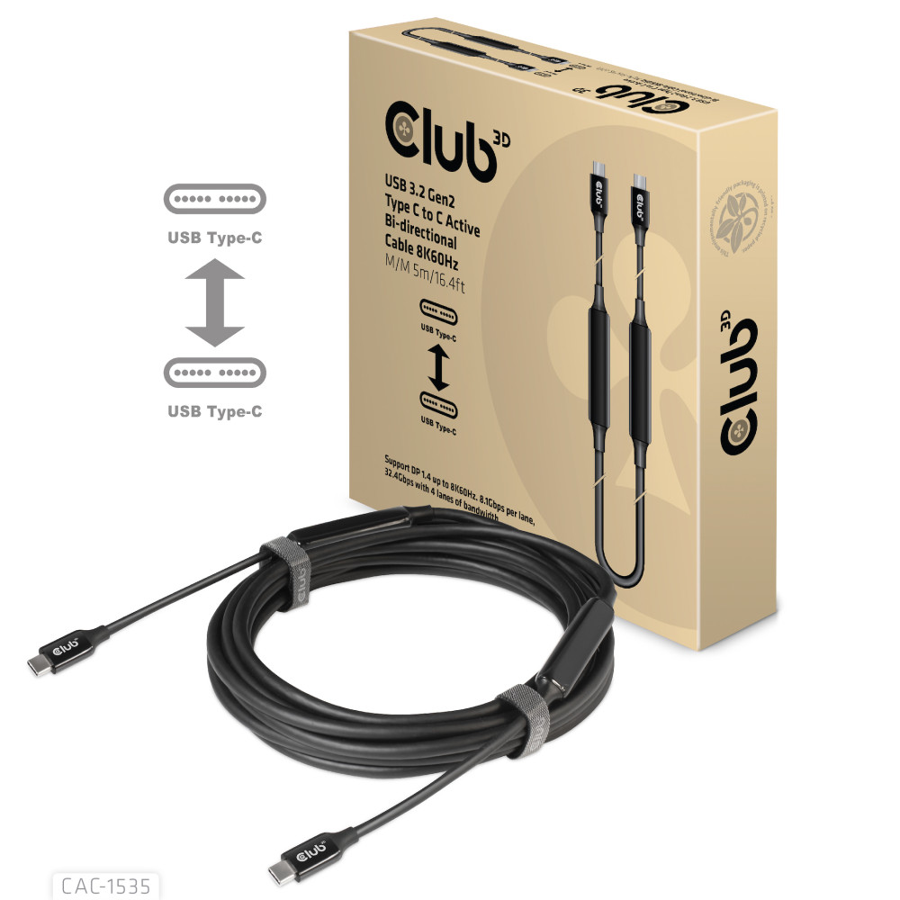 Produktbild för CLUB3D CAC-1535 USB-kablar 5 m USB 3.2 Gen 2 (3.1 Gen 2) USB C Svart