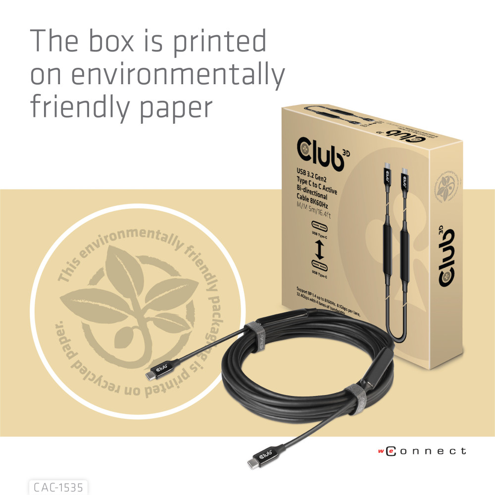Produktbild för CLUB3D CAC-1535 USB-kablar 5 m USB 3.2 Gen 2 (3.1 Gen 2) USB C Svart
