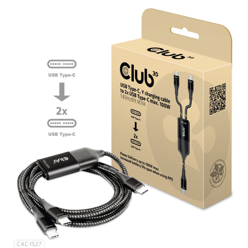 Produktbild för CLUB3D CAC-1527 USB-kablar 1,83 m USB C 2 x USB C Svart