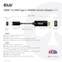 Produktbild för CLUB3D CAC-1333 videokabeladapter 0,22 m HDMI Typ A (standard) USB Type-C Svart