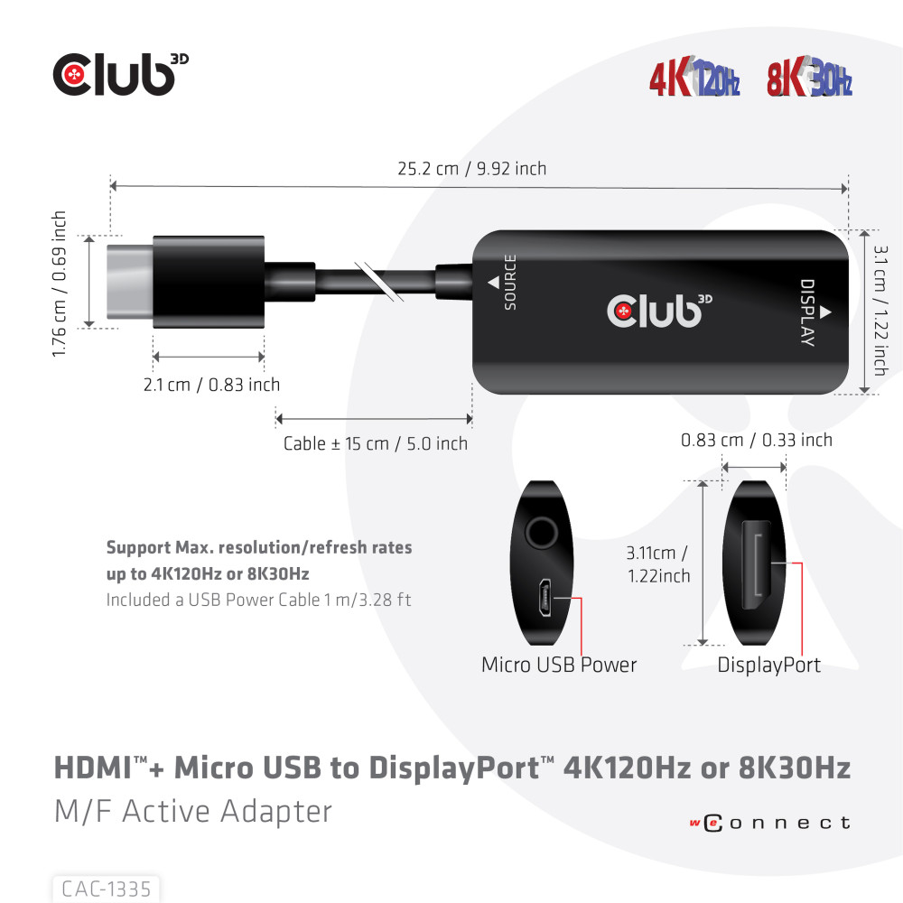 Produktbild för CLUB3D CAC-1335 videokabeladapter 1 m HDMI + USB DisplayPort