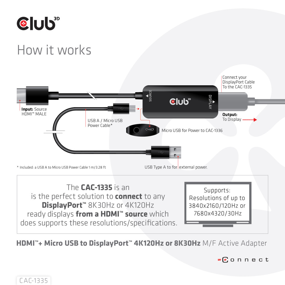 Produktbild för CLUB3D CAC-1335 videokabeladapter 1 m HDMI + USB DisplayPort