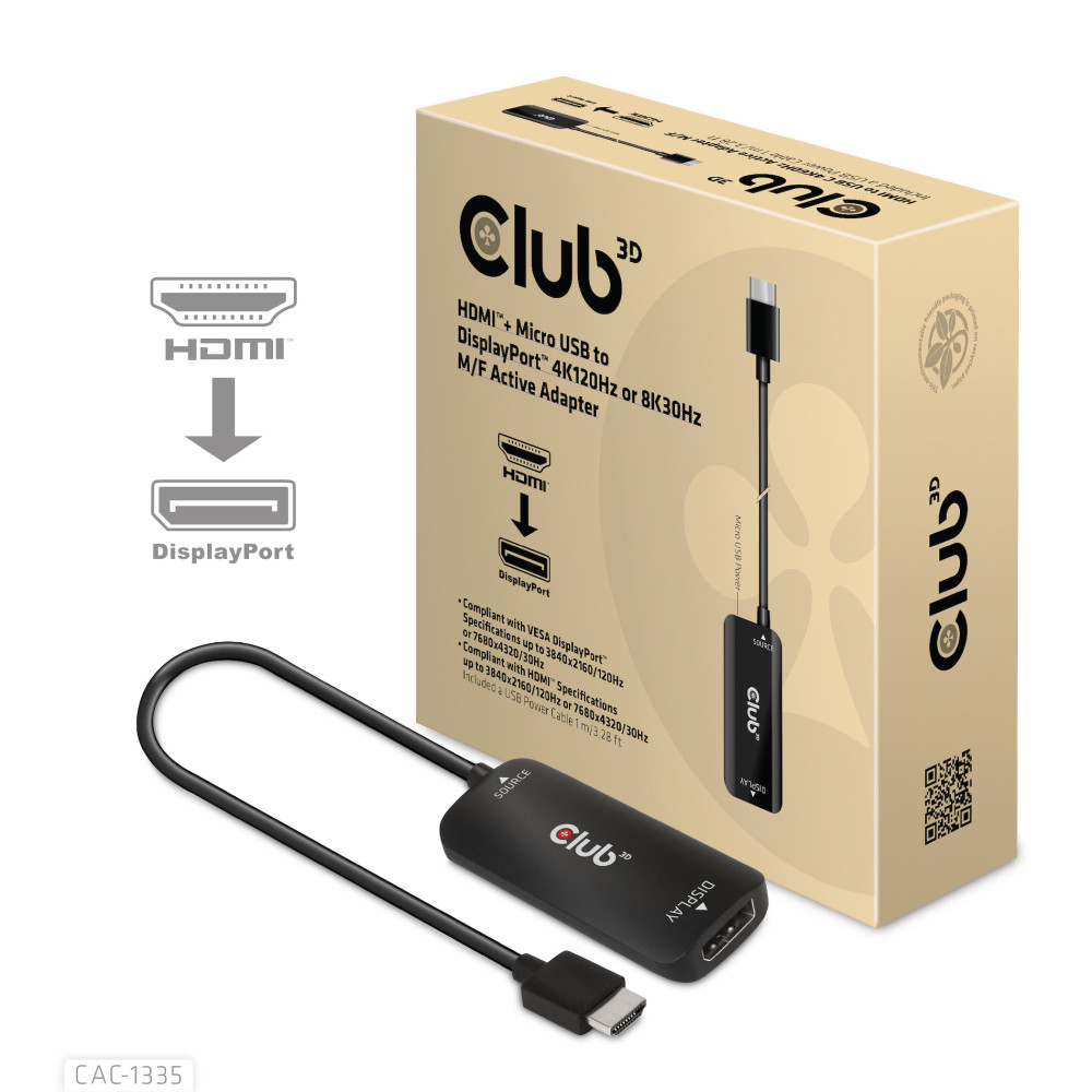 Produktbild för CLUB3D CAC-1335 videokabeladapter 1 m HDMI + USB DisplayPort