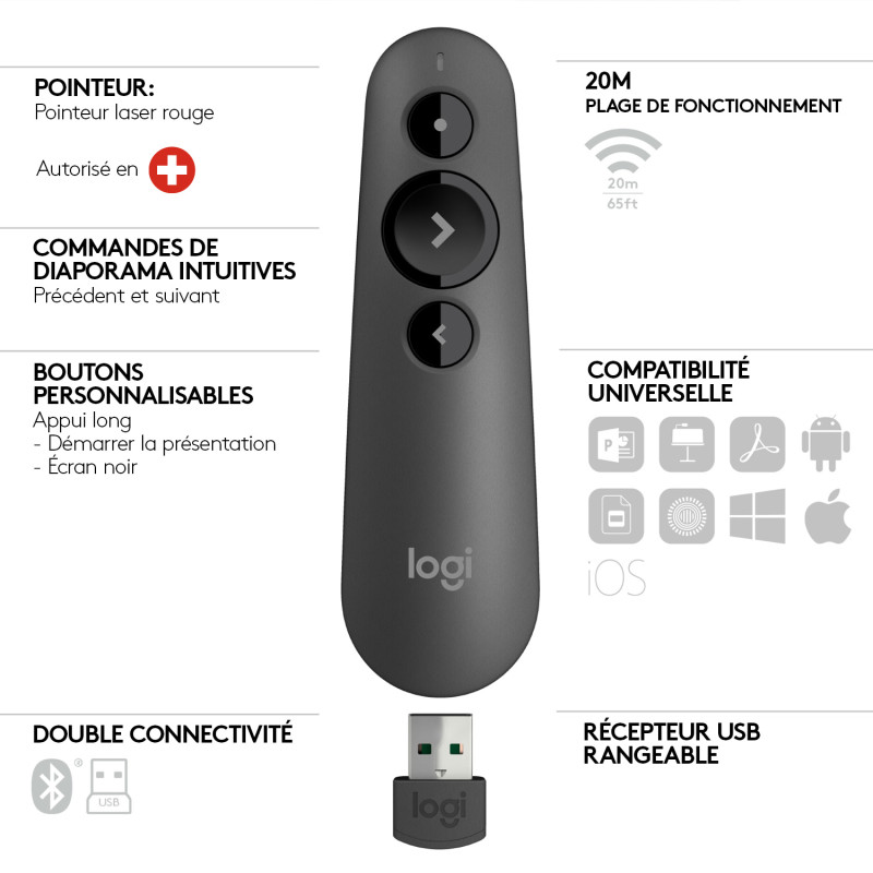 Produktbild för Logitech R500 trådlösa presentatörer Bluetooth/RF grafit