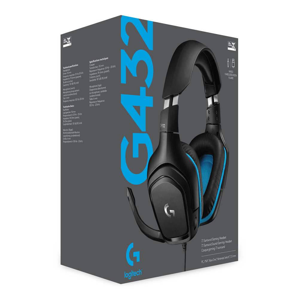Produktbild för Logitech G G432 Headset Kabel Huvudband Spela Svart, Blå