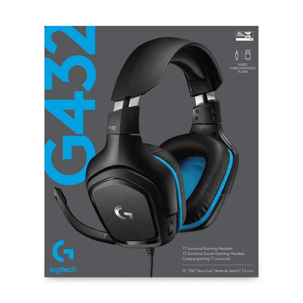 Produktbild för Logitech G G432 Headset Kabel Huvudband Spela Svart, Blå