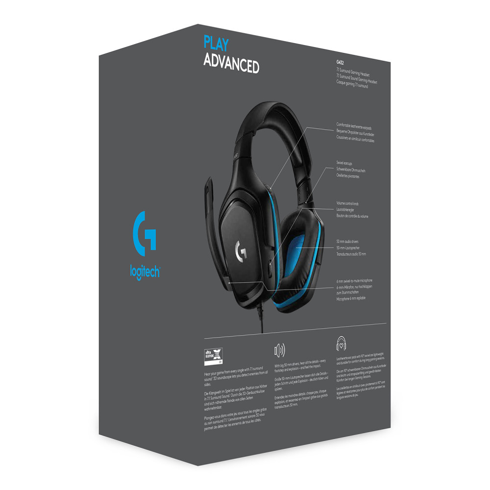 Produktbild för Logitech G G432 Headset Kabel Huvudband Spela Svart, Blå