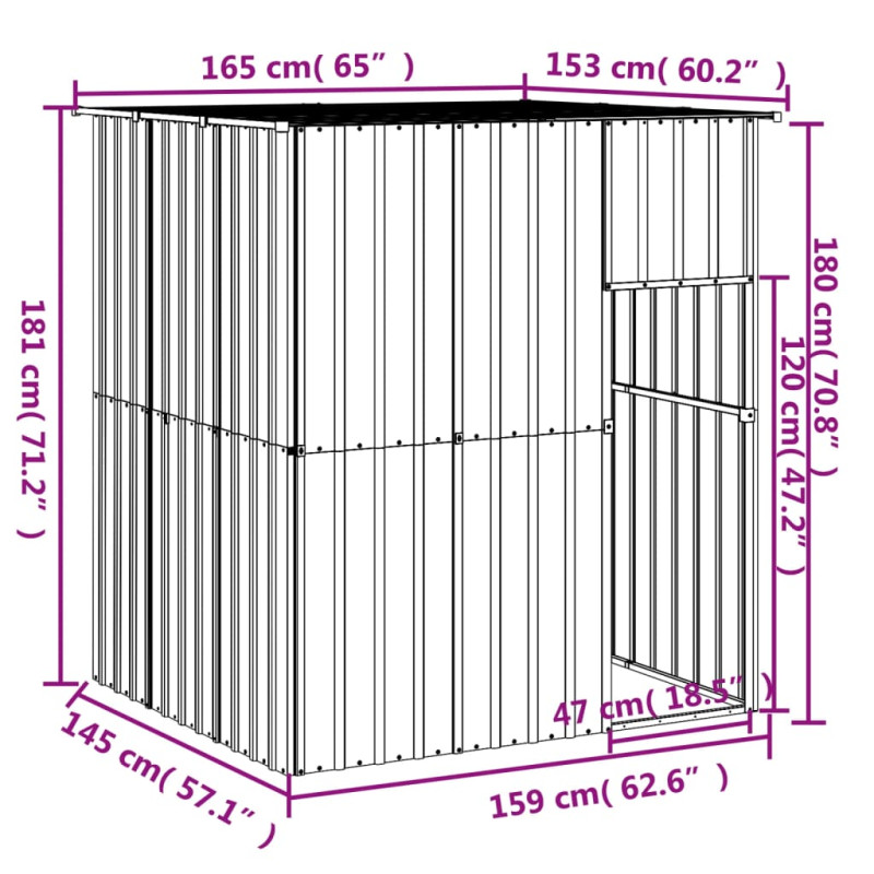 Produktbild för Hundkoja med tak ljusgrå 165x153x181 cm galvaniserat stål