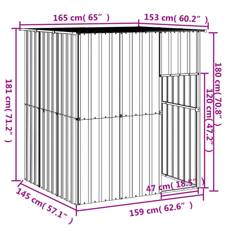 Produktbild för Hundkoja med tak antracit 165x153x181 cm galvaniserat stål