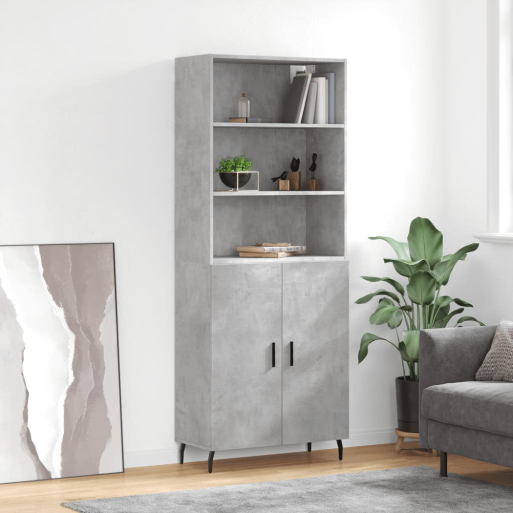 Produktbild för Högskåp betonggrå 69,5x34x180 cm konstruerat trä