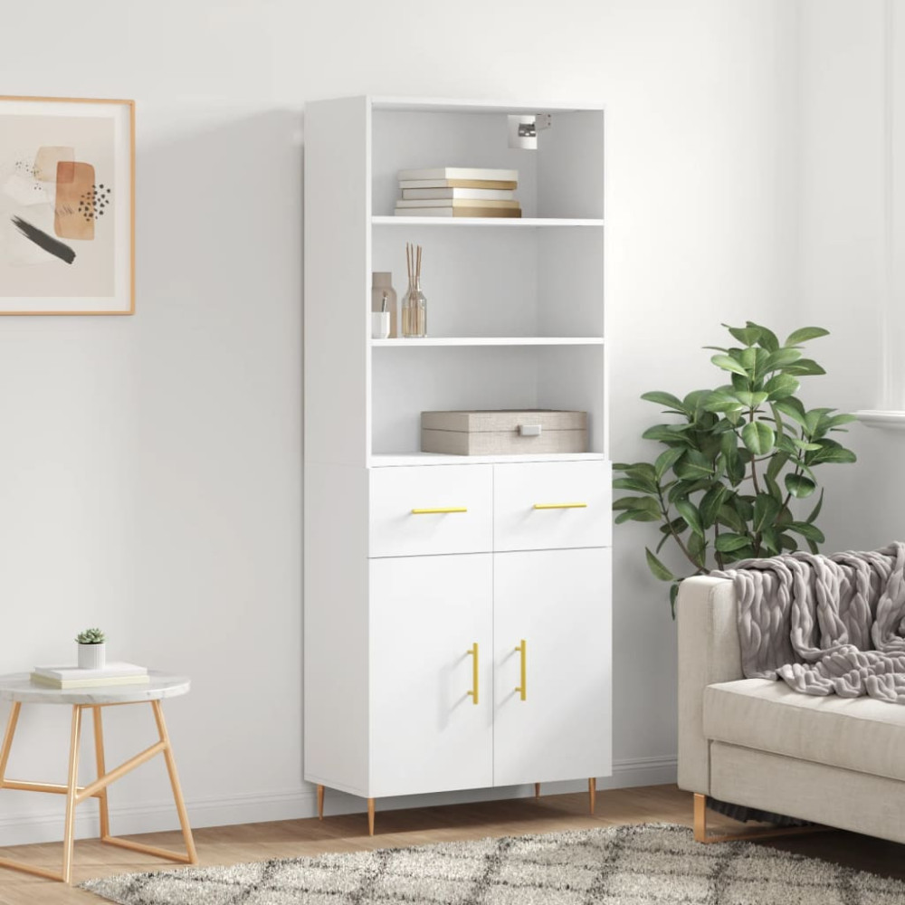 Produktbild för Högskåp vit 69,5x34x180 cm konstruerat trä