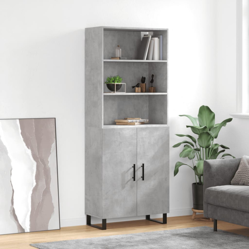 Produktbild för Högskåp betonggrå 69,5x34x180 cm konstruerat trä