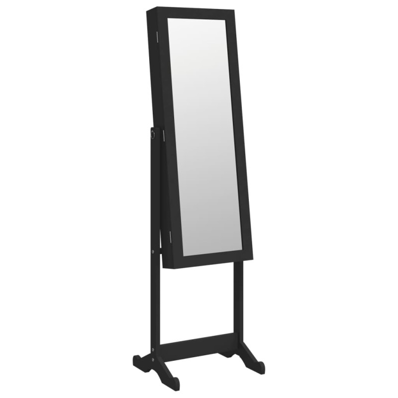 Produktbild för Spegelsmyckesskåp med LED-lampor fristående svart