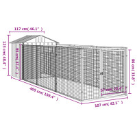 Produktbild för Hundkoja med tak ljusgrå 117x405x123 cm galvaniserat stål