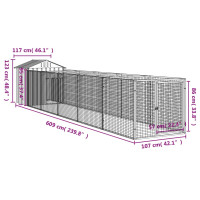 Produktbild för Hundkoja med tak ljusgrå 117x609x123 cm galvaniserat stål