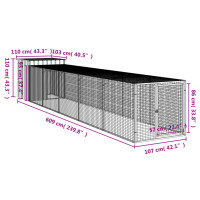 Produktbild för Hönshus med gård ljusgrå 110x609x110 cm galvaniserat stål