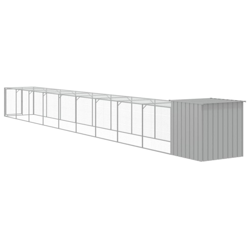 Produktbild för Hönshus med gård ljusgrå 110x1017x110 cm galvaniserat stål