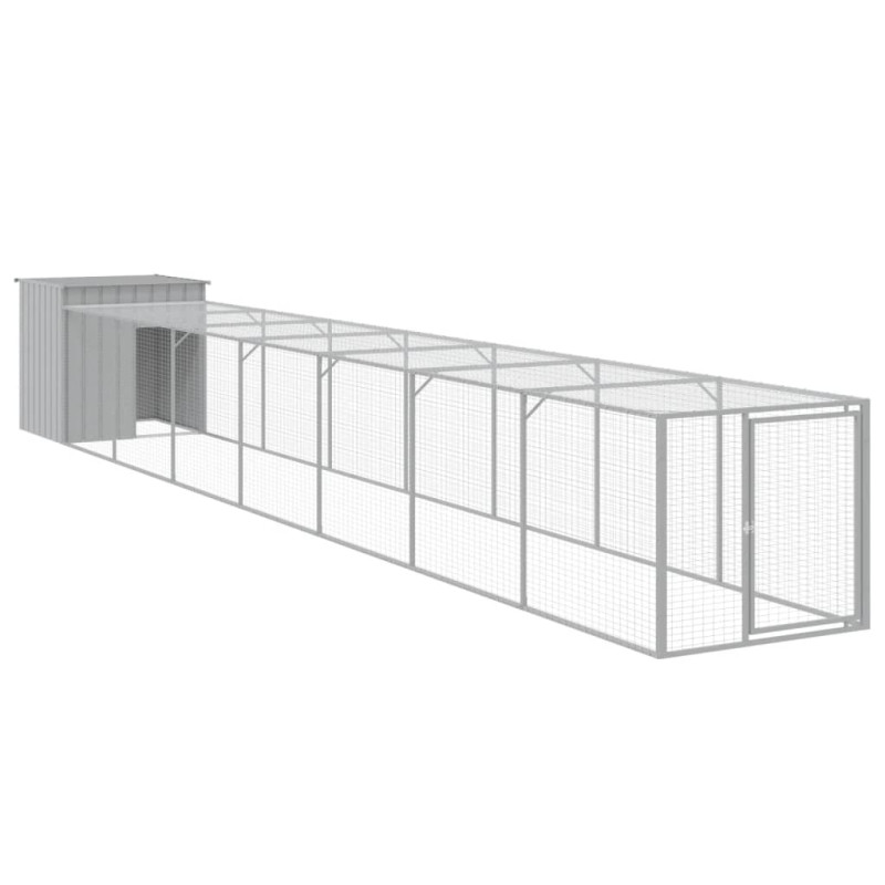 Produktbild för Hönshus med gård ljusgrå 110x813x110 cm galvaniserat stål