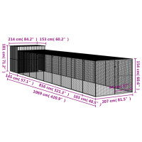 Produktbild för Hundkoja med gård antracit 214x1069x181 cm galvaniserat stål