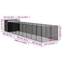 Produktbild för Hundkoja med gård ljusgrå 214x1069x181 cm galvaniserat stål