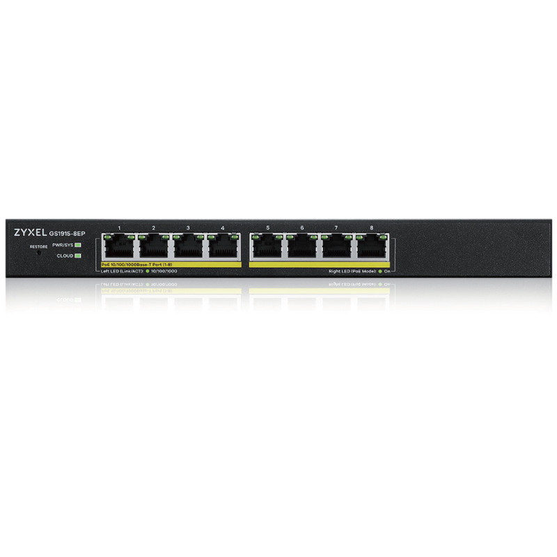 Produktbild för Zyxel GS1915-8EP hanterad L2 Gigabit Ethernet (10/100/1000) Strömförsörjning via Ethernet (PoE) stöd Svart