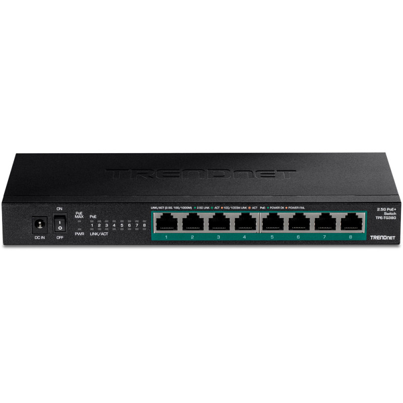 Produktbild för Trendnet TPE-TG380 nätverksswitchar Ohanterad 2.5G Ethernet (100/1000/2500) Strömförsörjning via Ethernet (PoE) stöd Svart