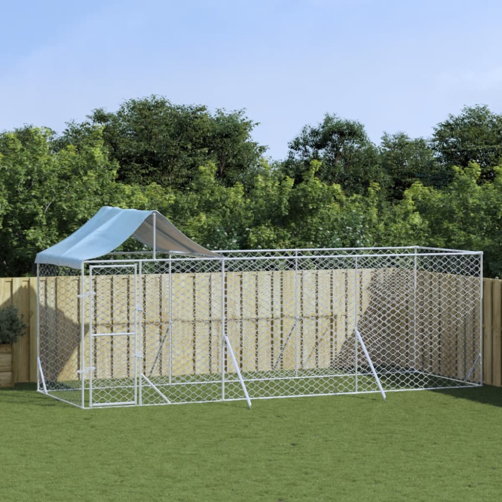 Produktbild för Hundgård med tak silver 6x2x2,5 m galvaniserat stål