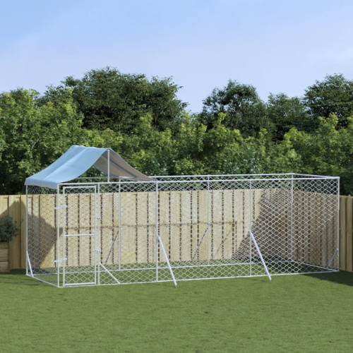 vidaXL Hundgård med tak silver 6x2x2,5 m galvaniserat stål