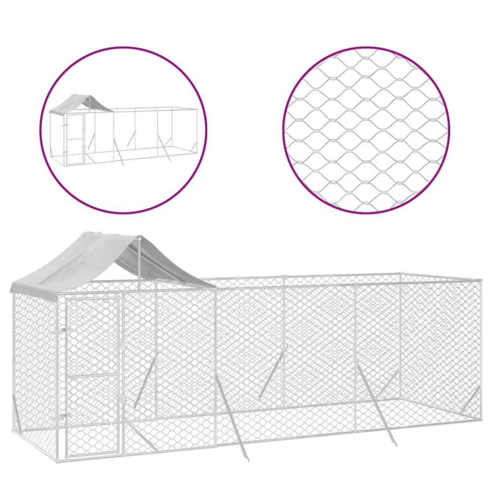 Produktbild för Hundgård med tak silver 6x2x2,5 m galvaniserat stål