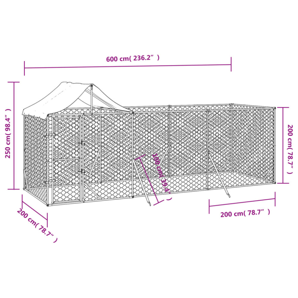 Produktbild för Hundgård med tak silver 6x2x2,5 m galvaniserat stål